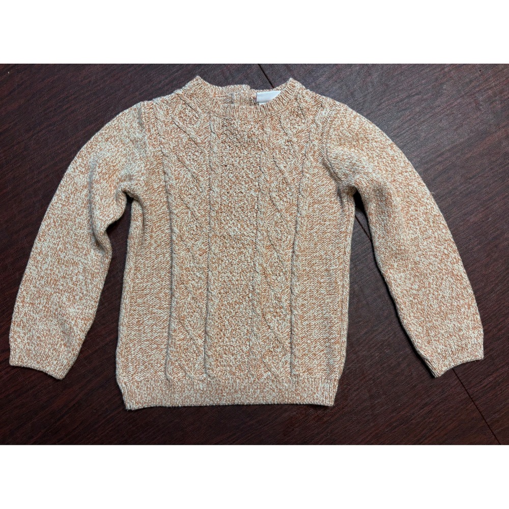 Little Lass Girls Orange Gold Metallic Cable Knit Sweater Size 6 Sparkle Marl
